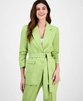 Tahari Asl Women's Ruched-Sleeve Belted Notch-Collar Jacket