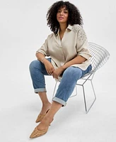 I.N.C. International Concepts Plus Size Embellished Button Top Slim Tech Rolled Cuff Boyfriend Jeans Exclusively At Macys