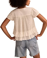Lucky Brand Women's Smocked Ruffle-Hem Top