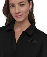 Dkny Sport Varsity Embroidered Logo Johnny Collar Top