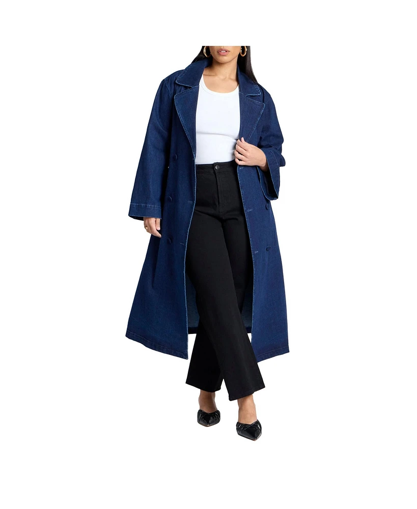 Eloquii Plus Denim Belted Trench Coat