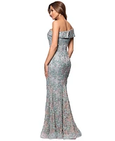 Xscape Women's One-Shoulder Soutache Lace Gown