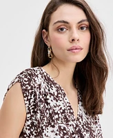 I.n.c. International Concepts Women's Printed Ruched-Shoulder Top, Exclusively at Macy's
