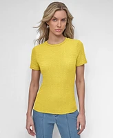 Dkny Women's Textured-Knit Short-Sleeve Crewneck Top