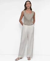 Dkny Women's Front-Zip Scoop-Neck Seamed-Corset Top