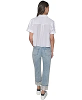 Karl Lagerfeld Paris Women's Cotton Crop Scene Button-Front Top