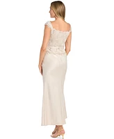 R & M Richards Women's Lace-Bodice Belted Gown