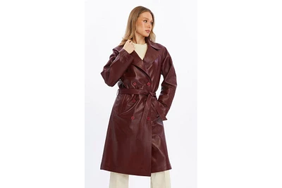 Furniq Uk Women's Leather Trench Coat