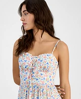 Self Esteem Juniors' Floral Lace-Up Sweetheart Midi Dress