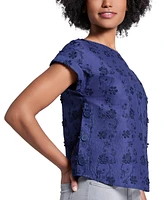 Jones New York Women's Cotton Floral-Eyelet Crewneck Top