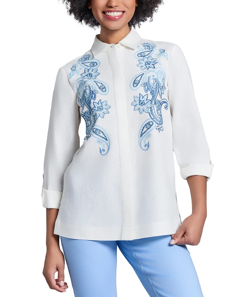 Jones New York Women's Embroidered Button-Front Shirt