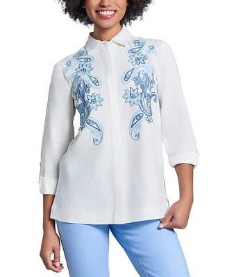 Jones New York Women's Embroidered Button-Front Shirt