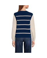 Lands' End Women's Drifter Shaker Button Shoulder Sweater Vest with Poplin Sleeves