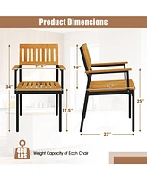 Patio Outdoor Dining Chair Set of 2 with Metal and Acacia Wood Frame