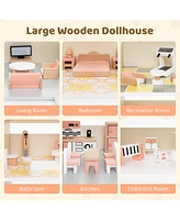 Wooden Corner Dollhouse Playset with 41 Accessories Interactive Toy for Kids