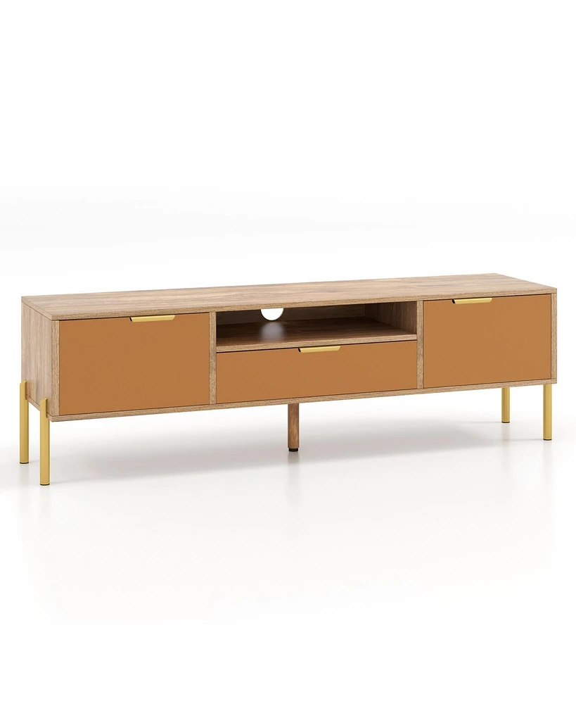 Mirrored Tv Stand for Tv up to with Spacious Tabletop and 2 Storage Cabinets