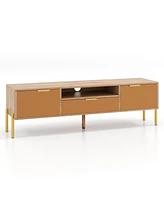 Mirrored Tv Stand for Tv up to with Spacious Tabletop and 2 Storage Cabinets