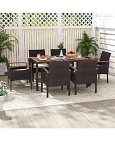 Patio Dining Chairs with Acacia Wood Armrest and Heavy Duty Metal Frame-4 Pieces