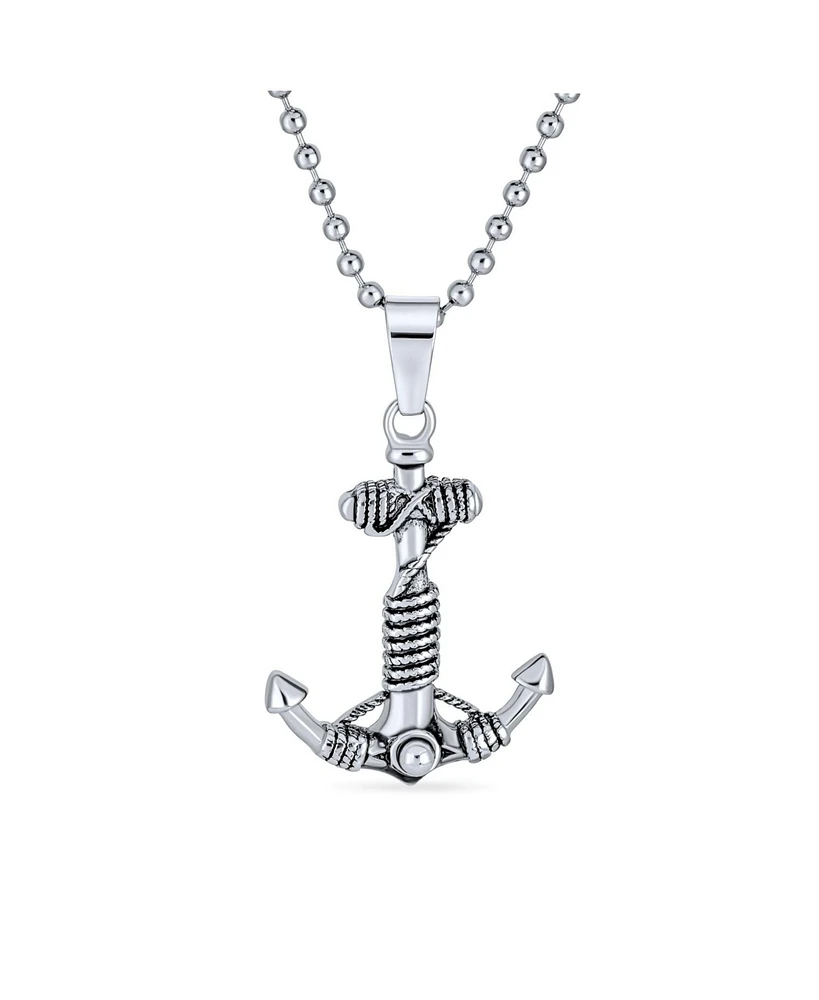 Bling Jewelry Nautical Anchor Pendant Necklace for Men Black Oxidized Stainless Steel Chain