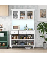 Kitchen Pantry Storage Cabinet with Led Lights and Power Outlets