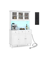 Kitchen Pantry Storage Cabinet with Led Lights and Power Outlets