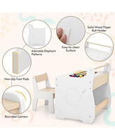 3 In 1 Kids Wood Table and Chair Set with Detachable Tabletop Hidden Storage Paper