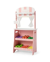 Kids Farmers Market Stand Wooden Playset for Creative Pretend Play