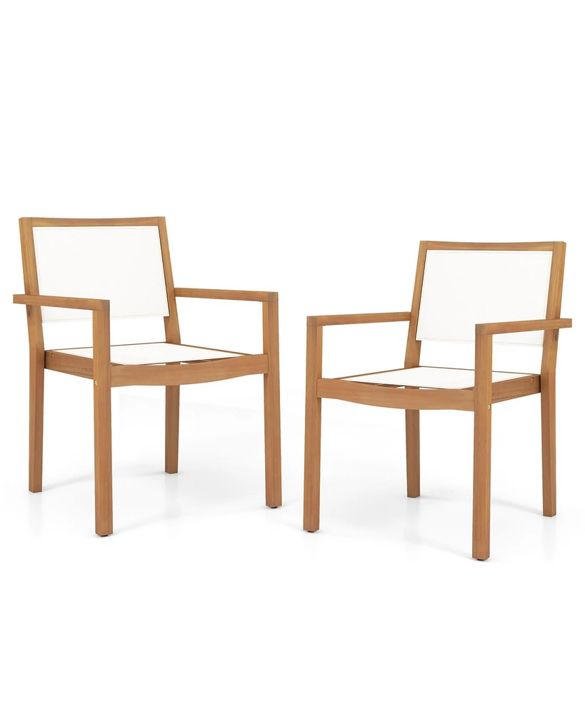 Stackable Outdoor Dining Chair Set of 2 with Acacia Wood Frame