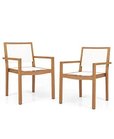 Stackable Outdoor Dining Chair Set of 2 with Acacia Wood Frame