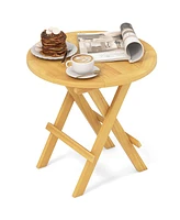 Portable and Compact Outdoor End Table with X-shaped Legs and Slatted Tabletop