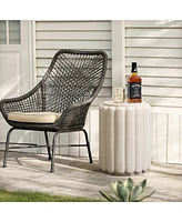 LuxenHome Ivory White Pillar Round 17-Inch Tall Cement Side Table, Indoor and Outdoor