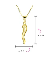 Bling Jewelry Simple Italian Chili Pepper Horn Amulet Pendant Necklace Gold Plated 18" Chain