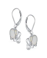 Bling Jewelry Lucky Elephant Dangle Earrings with White Opal Sterling Silver