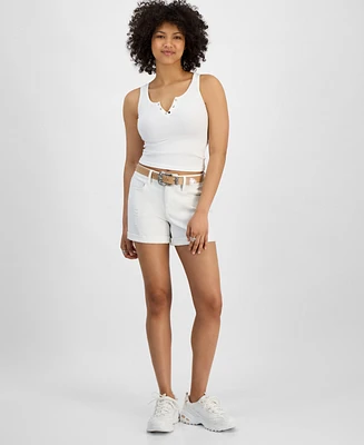 Dollhouse Juniors' Belted Ripped Cuffed Shorts