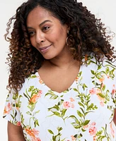 Jm Collection Plus Printed Scoop-Neck Top