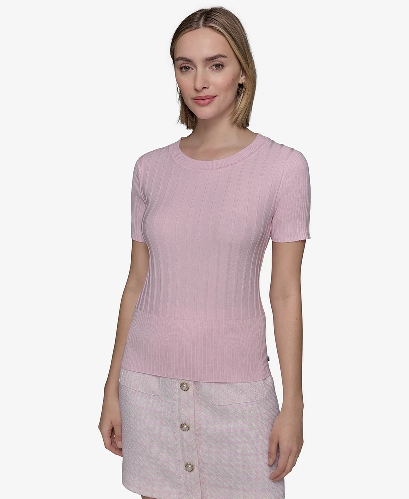 Karl Lagerfeld Paris Women's Ribbed Short-Sleeve Sweater