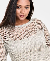 Bar Iii Trendy Plus Long-Sleeve Crochet Mini Dress, Exclusively at Macy's