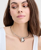 I.n.c. International Concepts Rhodium-Plated Imitation Pearl Flower 5-3/4" Structured Pendant Necklace, Exclusively at Macy's