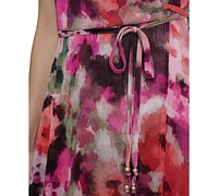 Calvin Klein Women's Floral-Print Faux-Wrap Sleeveless Dress