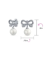 Bling Jewelry Victorian Dangle Chandelier Earrings with Ribbon Cz and Simulated Pearl Bow