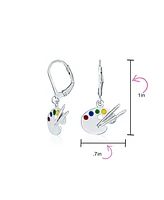 Bling Jewelry Painter's Palette Multi-Color Enamel Dangle Earrings in Sterling Silver