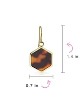 Bling Jewelry Hexagon Brown Tortoise Shell Dangle Earrings Gold Plated Stainless Steel