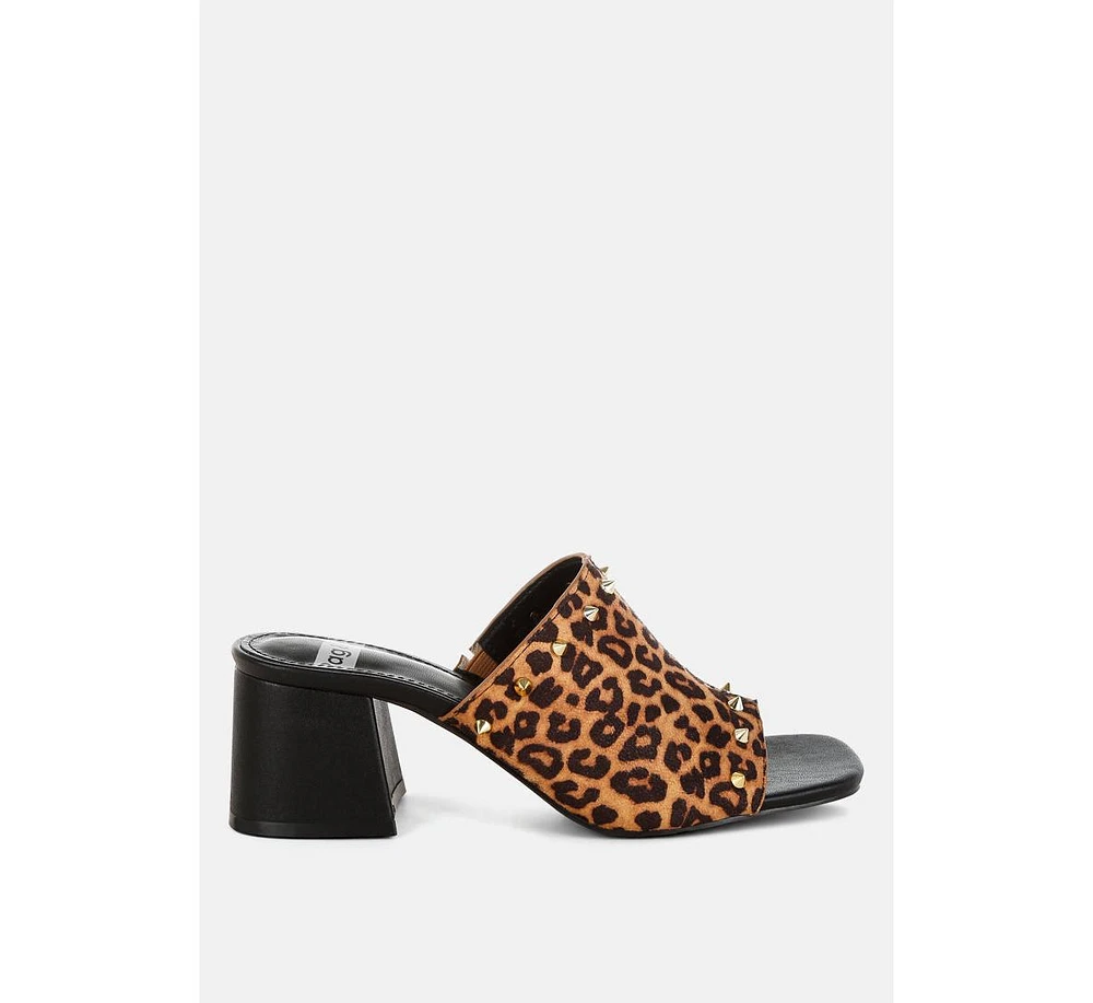 Edama Leopard Print Studded Slip Ons