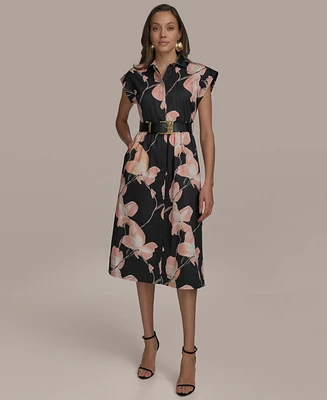 Donna Karan New York Women's Belted Printed Cotton Shirtdress