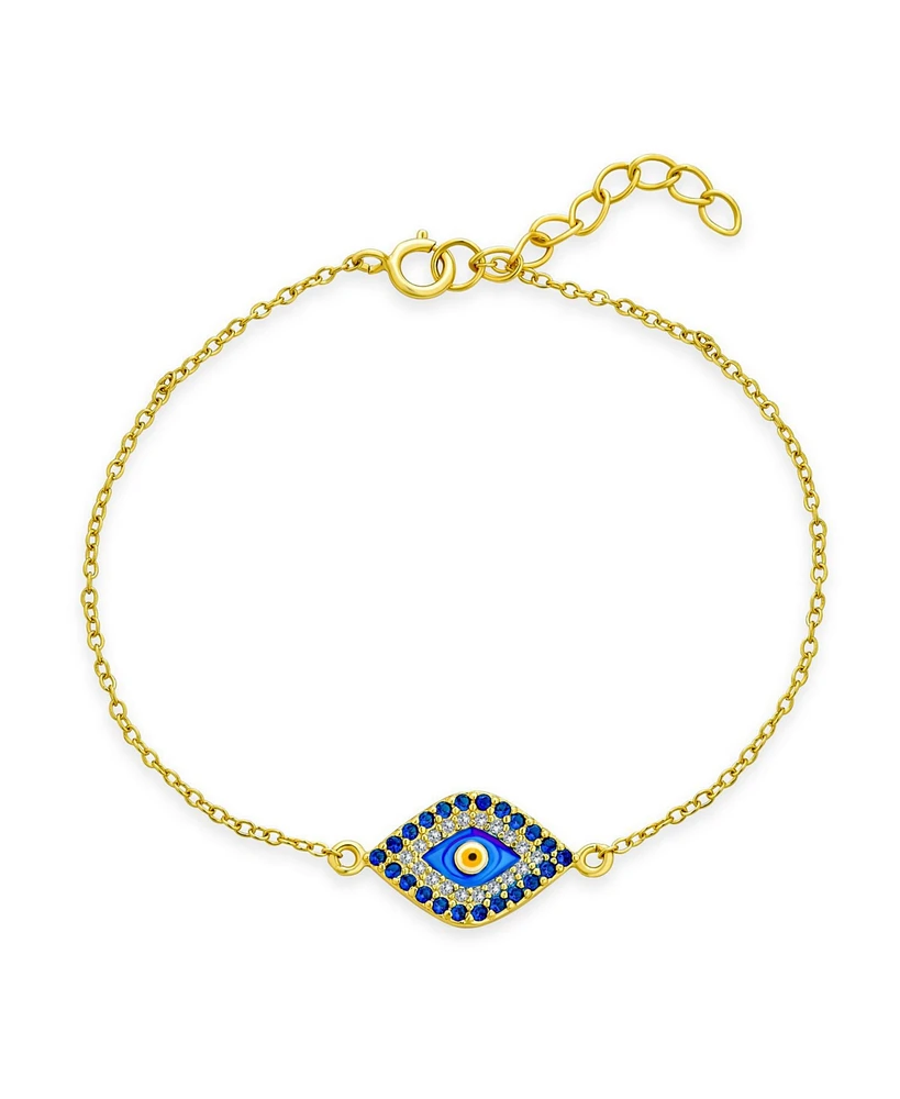 Bling Jewelry Delicate Tiny Evil Eye Charm Bracelet Cz Gold Plated .925 Sterling Silver