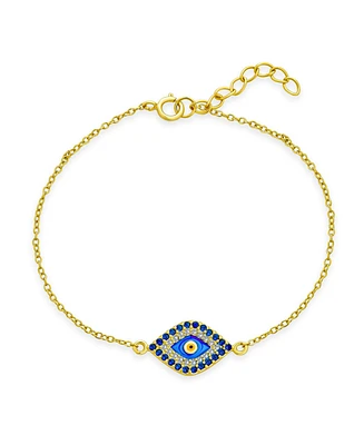 Bling Jewelry Delicate Tiny Evil Eye Charm Bracelet Cz Gold Plated .925 Sterling Silver