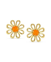 Bling Jewelry Orange Fire Opal Daisy Flower Stud Earrings 14K Gold Sterling Silver