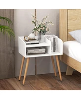 Mid Century Modern Nightstand with Open Shelves