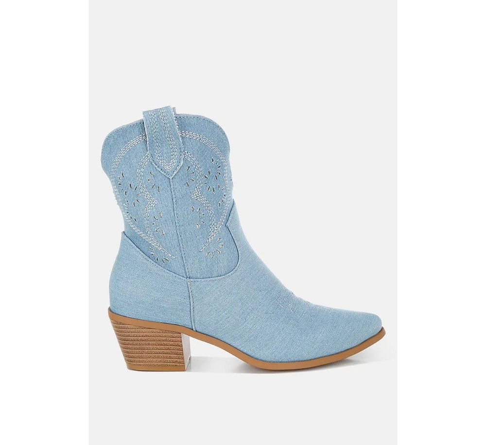 Nigara Cut Out Detail Denim Cowboy Boots