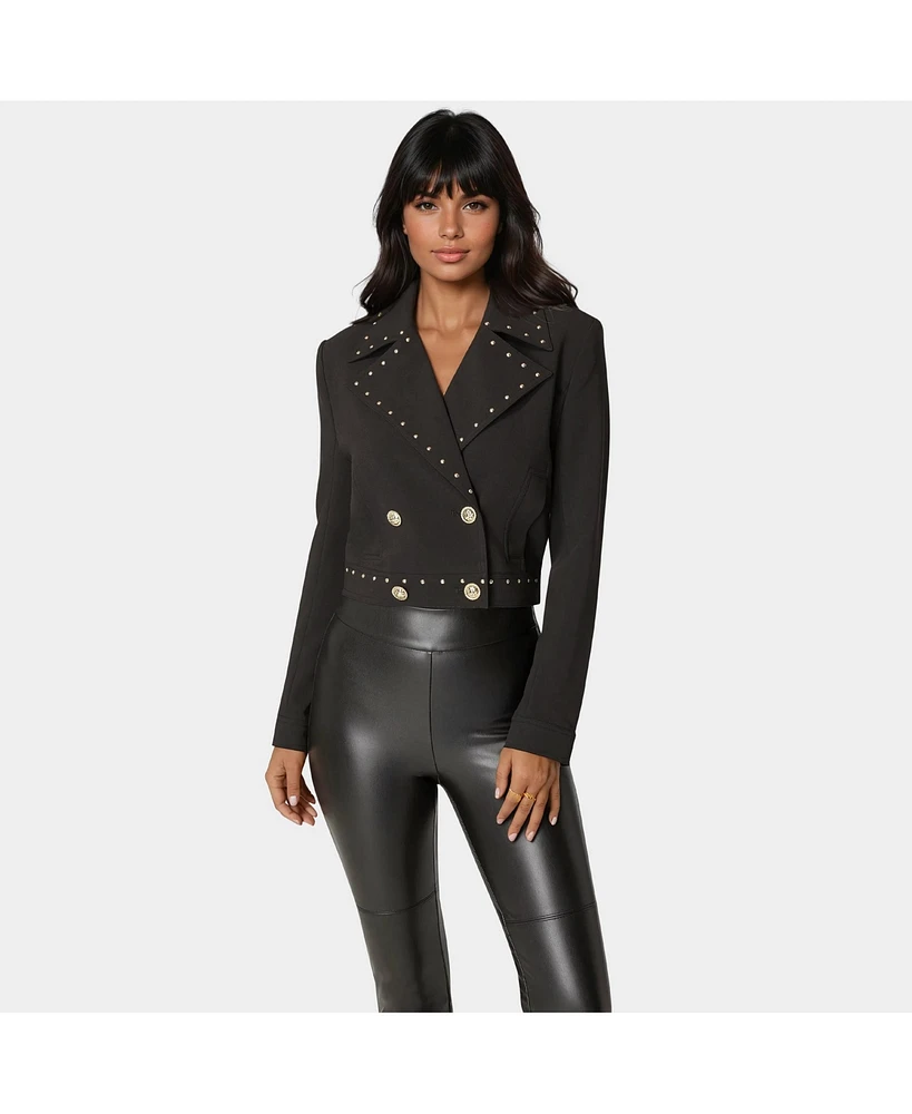 Bebe Women's Woven Twill Studded Double Breast Jacket